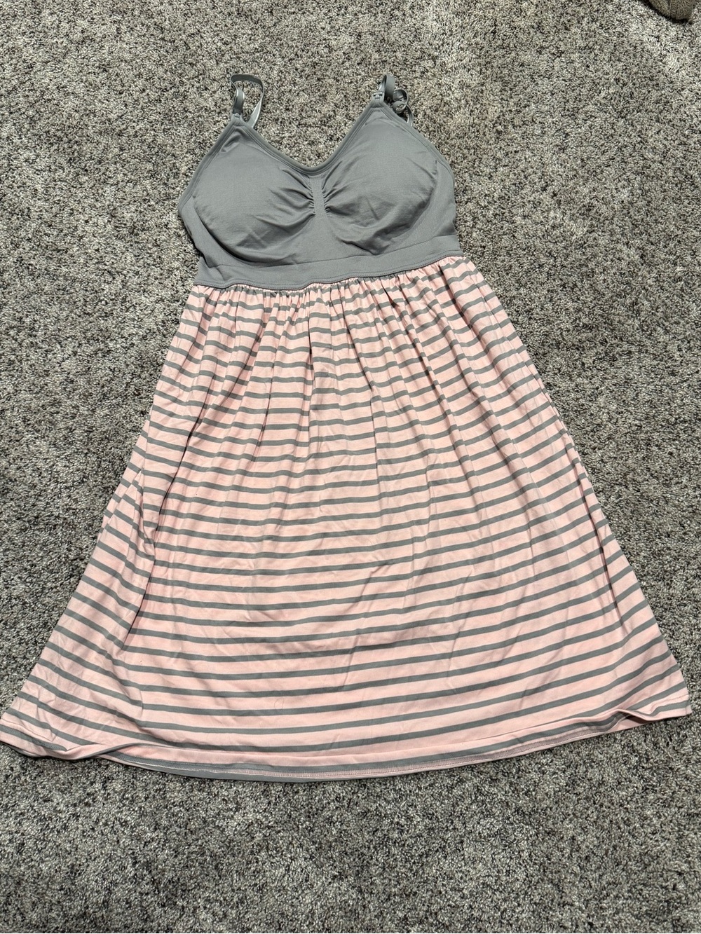 Motherhood Maternity Gray & Light Pink Striped Nursing Nightgown